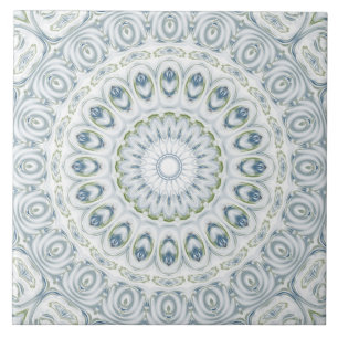 Azulejo Diseño de Patrón de Mandala Azul y Verde Sereno