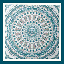 Diseño de Patrón de Mandala en Aqua y Taupe