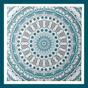 Azulejo Diseño de Patrón de Mandala en Aqua y Taupe