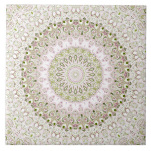 Azulejo Diseño de patrón de mandala floral rosa y verde