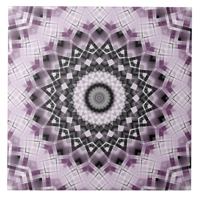 Azulejo Diseño de patrón de mandala geométrico violeta y n (Frente)
