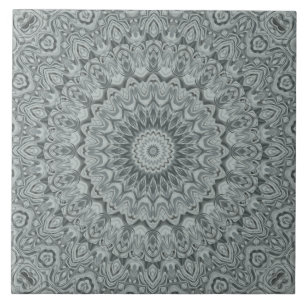 Azulejo Diseño de patrón de mandala gris y plateado