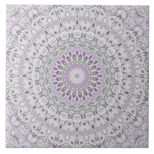 Azulejo Diseño de Patrón de Mandala Lavanda y Verde