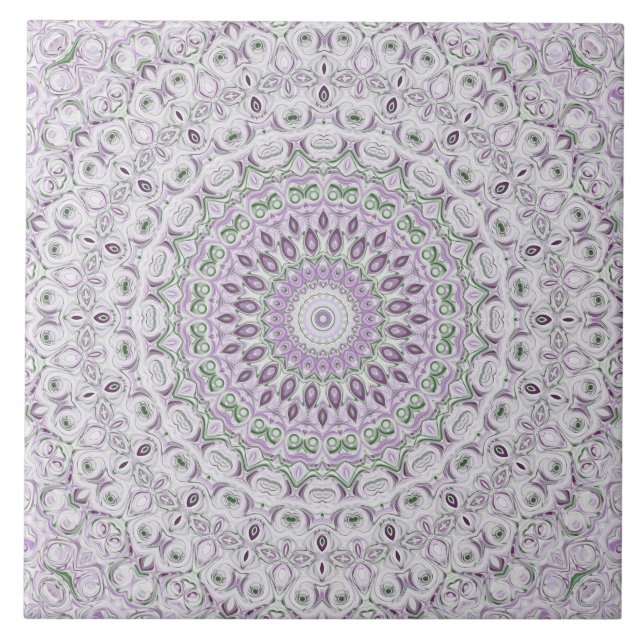 Azulejo Diseño de Patrón de Mandala Lavanda y Verde (Frente)