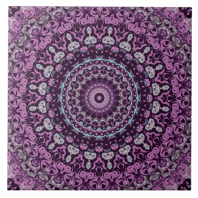 Azulejo Diseño de Patrón de Mandala Morado y Lavanda (Frente)