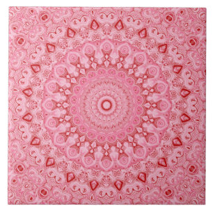 Azulejo Diseño de patrón de mandala rojo y rosa