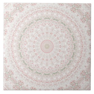 Azulejo Diseño de Patrón de Mandala Rosa Pastel y Verde