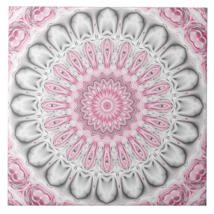 Azulejo Diseño de patrón de mandala rosa y blanco
