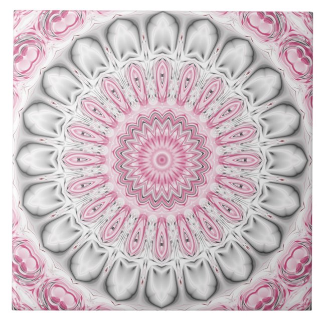 Azulejo Diseño de patrón de mandala rosa y blanco (Frente)