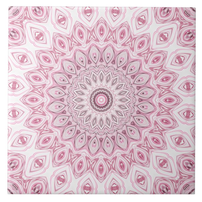 Azulejo Diseño de patrón de mandala rosa y blanco (Frente)