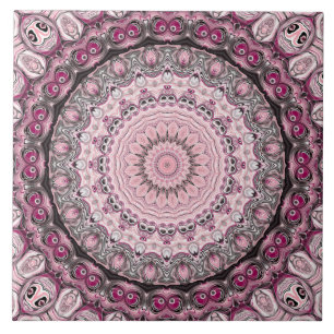 Azulejo Diseño de patrón de mandala rosa y burdeos