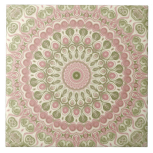 Azulejo Diseño de Patrón de Mandala Rosa y Verde