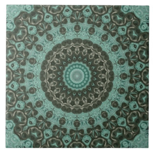 Azulejo Diseño de Patrón de Mandala Verde Antiguo