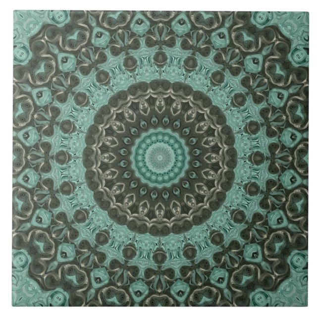 Azulejo Diseño de Patrón de Mandala Verde Antiguo (Frente)