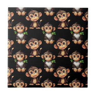 Azulejo Diseño de patrón de mono negro