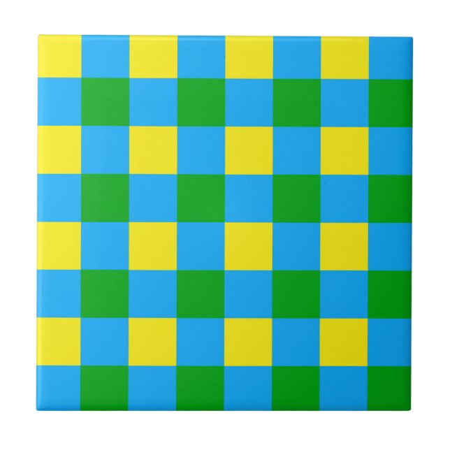 Azulejo Diseño de patrón de placa de cheque amarillo verde (Frente)