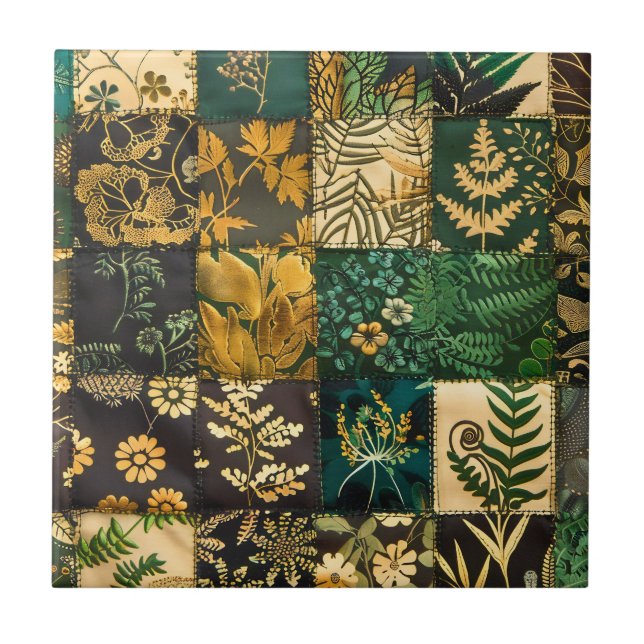 Azulejo ✨Diseño de patrón floral de patchwork botánico ele (Frente)