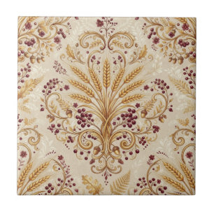 Azulejo Diseño de patrón floral vintage damascado en oro
