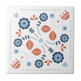 Azulejo Diseño de patrón folclórico floral escandinavo