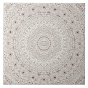 Azulejo Diseño de Patrón Mandala Beige y Taupe