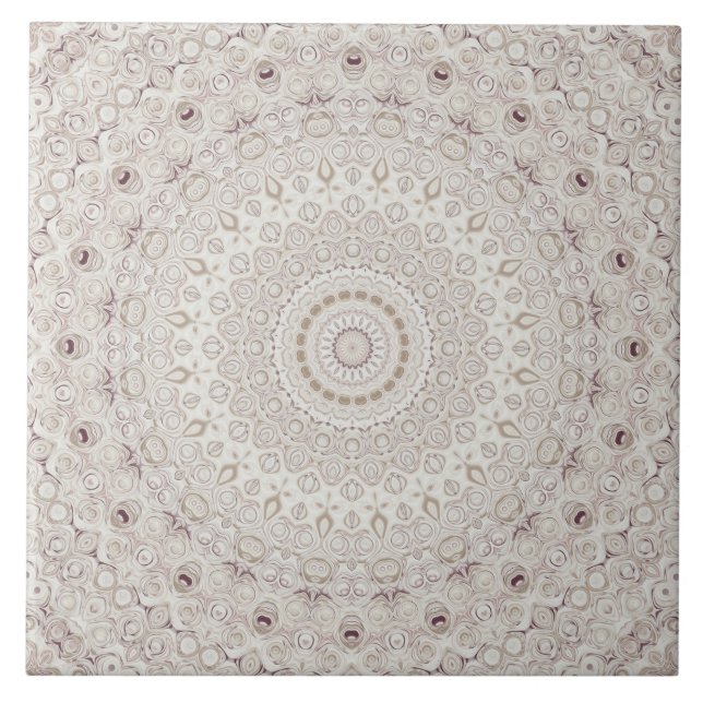Azulejo Diseño de Patrón Mandala Beige y Taupe (Frente)