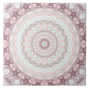 Azulejo Diseño de Patrón Mandala Rosa Sonrojado y Verde Me