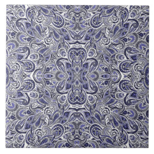 Azulejo Diseño de patrones de cachemira azules blancos lin