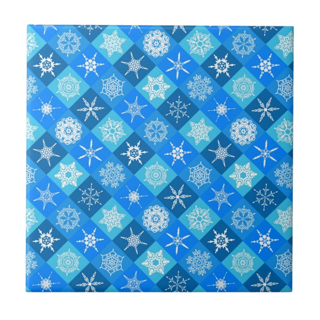 Azulejo Diseño de patrones de copos de nieve azul (Frente)