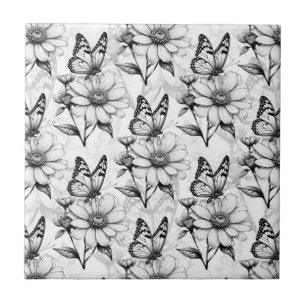 Azulejo Diseño de patrones de flor de mariposa minimalista