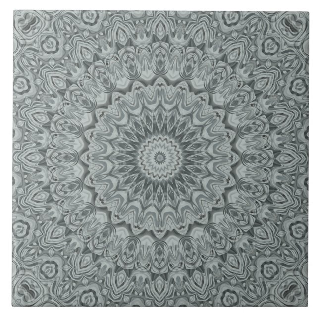 Azulejo Diseño de patrones de Mandala gris y plata (Frente)