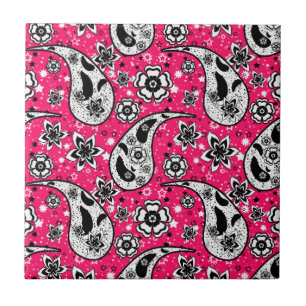 Azulejo Diseño de patrones de paisley floral rosa