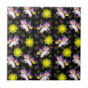 Azulejo Diseño de patrones de unicornio negro