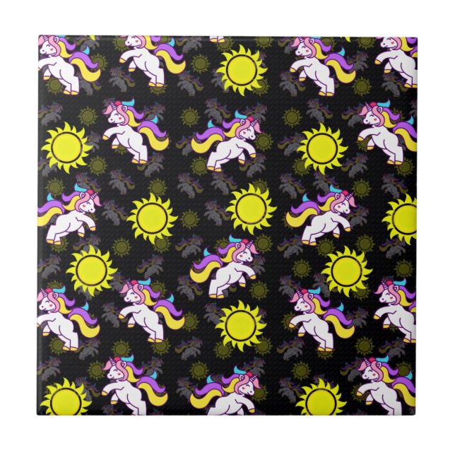 Azulejo Diseño de patrones de unicornio negro (Frente)