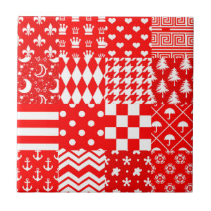 Azulejo Diseño de patrones mixtos blancos rojos