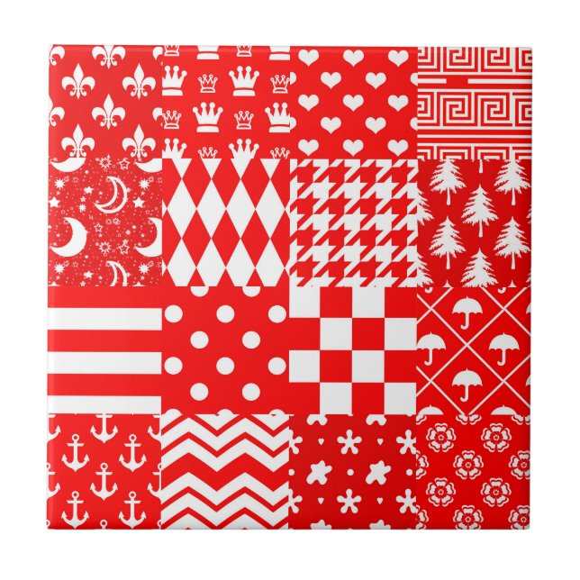Azulejo Diseño de patrones mixtos blancos rojos (Frente)