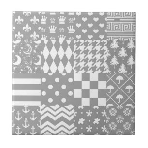 Azulejo Diseño de patrones mixtos de blanco gris