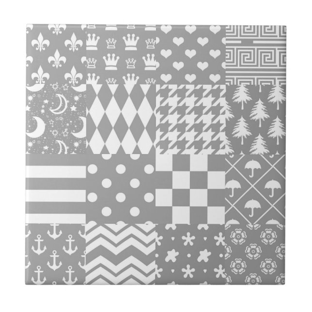 Azulejo Diseño de patrones mixtos de blanco gris (Frente)