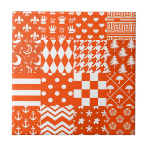 Azulejo Diseño de patrones mixtos de color blanco naranja