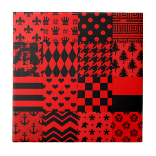 Azulejo Diseño de patrones mixtos rojos negros