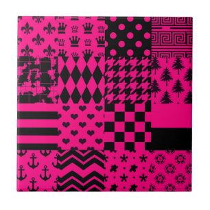 Azulejo Diseño de patrones mixtos rosados negros