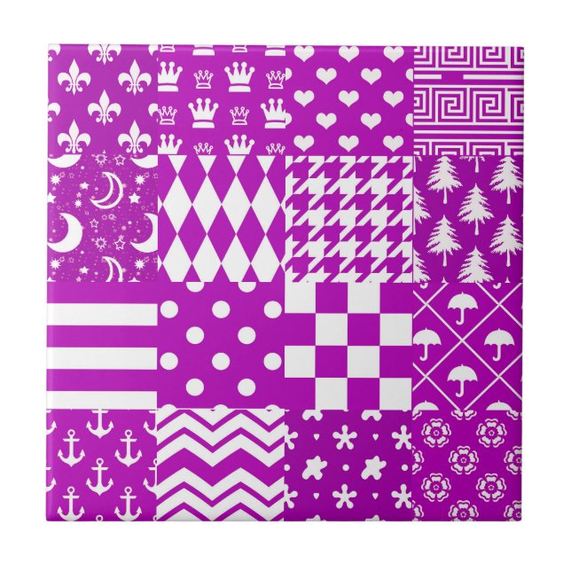 Azulejo Diseño de patrones púrpura blanco mixto (Frente)