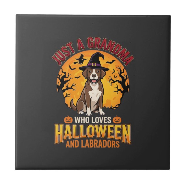 Azulejo Diseño de perro abuela de Halloween Labrador_1 (Frente)