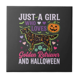 Azulejo Diseño de perro calabaza niña de Halloween Retriev