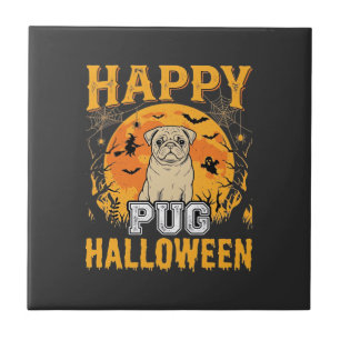 Azulejo Diseño de perro espeluznante de Halloween de Pug f