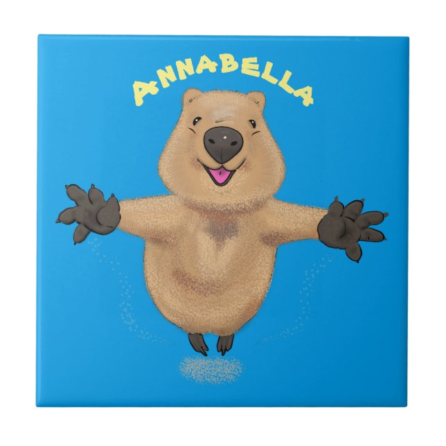 Azulejo Diseño de personalizados de quokka saltando feliz (Frente)