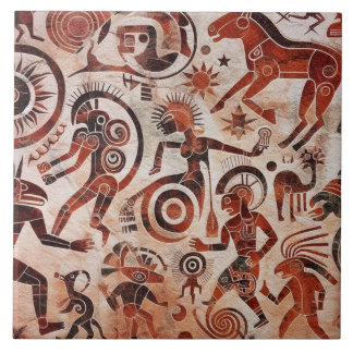 Azulejo Diseño de Petroglyph del Suroeste | Animales y bai