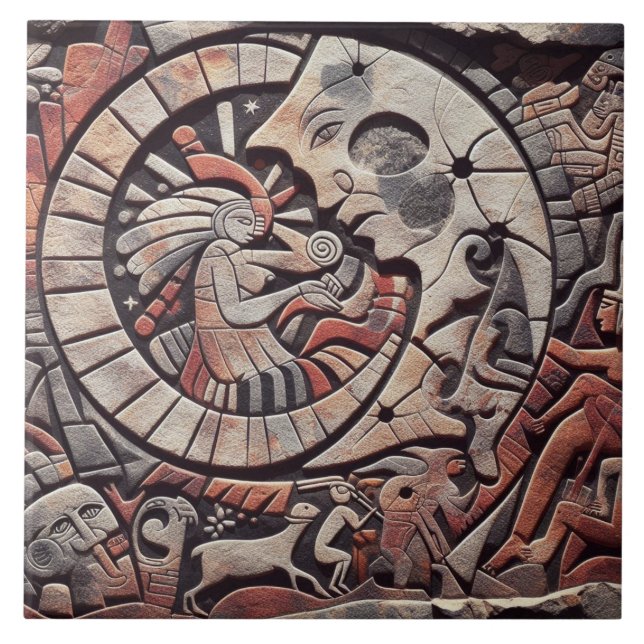 Azulejo Diseño de Petroglyph del Suroeste | Luna y bailari (Frente)