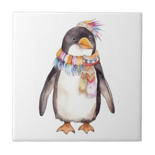 Azulejo Diseño de pingüino hippie cutáneo boho acuático