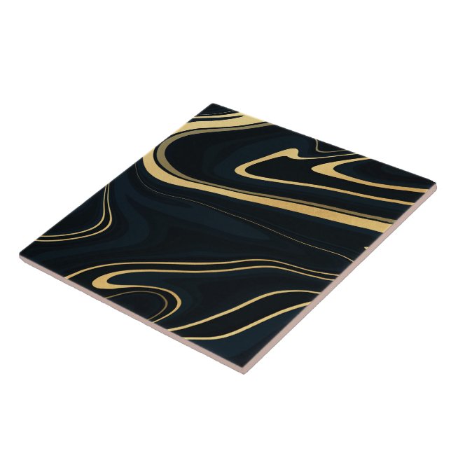 Azulejo Diseño de pintura líquida Retro Blue Gold Swirl Li (Lado)