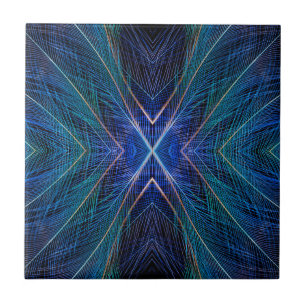 Azulejo Diseño de pluma fractal azul